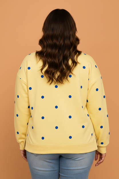 Plus Size Polka Dot Long Sleeve Split Hem Sweatshirt