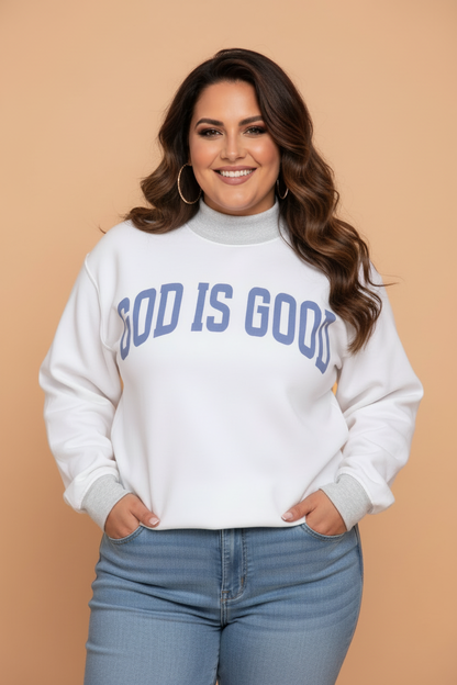 Plus Size JESUS/GOD IS GOOD Reversible Mock Neck Sweatshirt