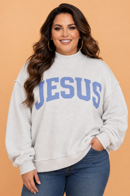 Plus Size JESUS/GOD IS GOOD Reversible Mock Neck Sweatshirt