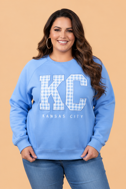 Plus Size Kansas City Gingham Letter Print Sweatshirt