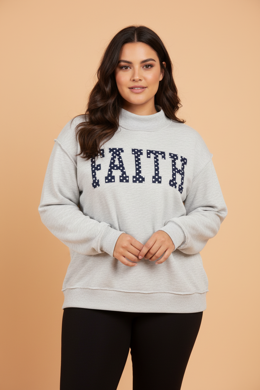Plus Size JESUS/FAITH Letter Print Mock Neck Sweatshirt