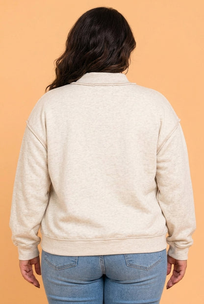 PRETTY BASH Plus Size JESUS/FAITH Letter Print Mock Neck Sweatshirt