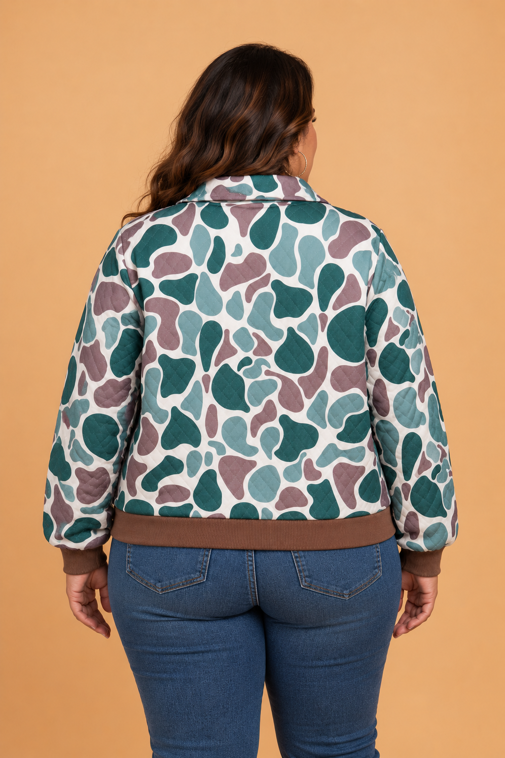 PRETTY BASH Plus Size Camo Colorblock Snap Button Collared Sweatshirt