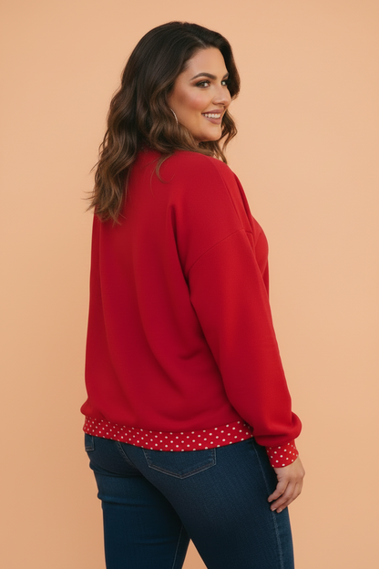 Plus Size Polka Dot Contrast Trim Mock Neck Sweatshirt
