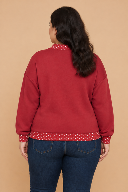 PRETTY BASH Plus Size Polka Dot Contrast Mock Neck Sweatshirt