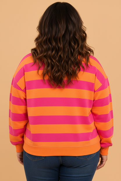 Plus Size Stripe Mock Neck Drop Shoulder Sweatshirt