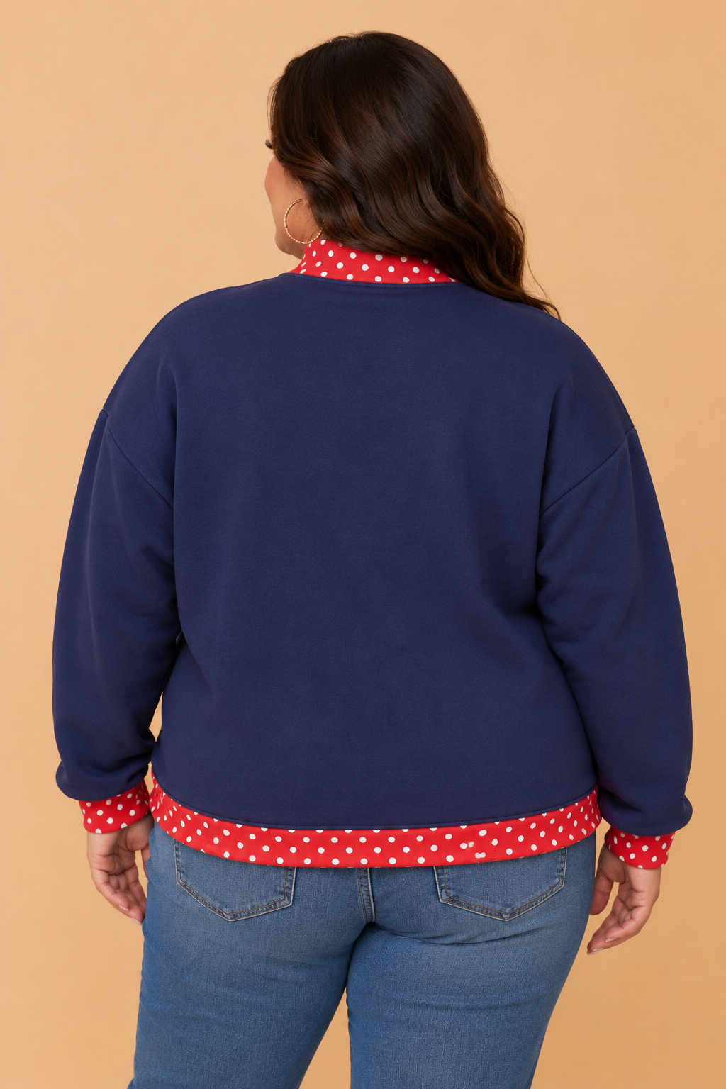 Plus Size Christmas Letter Print Polka Dot Trim Sweatshirt