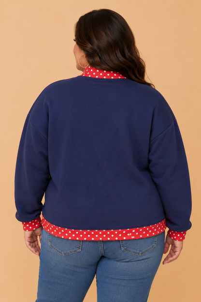 Plus Size Christmas Letter Print Polka Dot Trim Sweatshirt