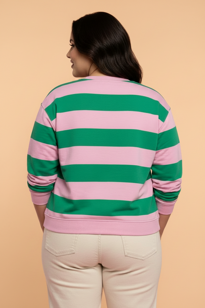 Plus Size Christmas HOLLY JOLLY Embroidered Stripe Sweatshirt