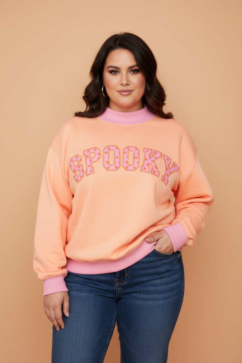 PRETTY BASH Plus Size MERRY/SPOOKY Polka Dot Letter Print Sweatshirt