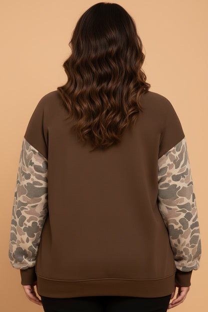 Plus Size Camo Patchwork Mock Neck Sweatshirt