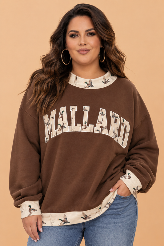 Plus Size MALLARD Letter Print Contrast Trim Sweatshirt