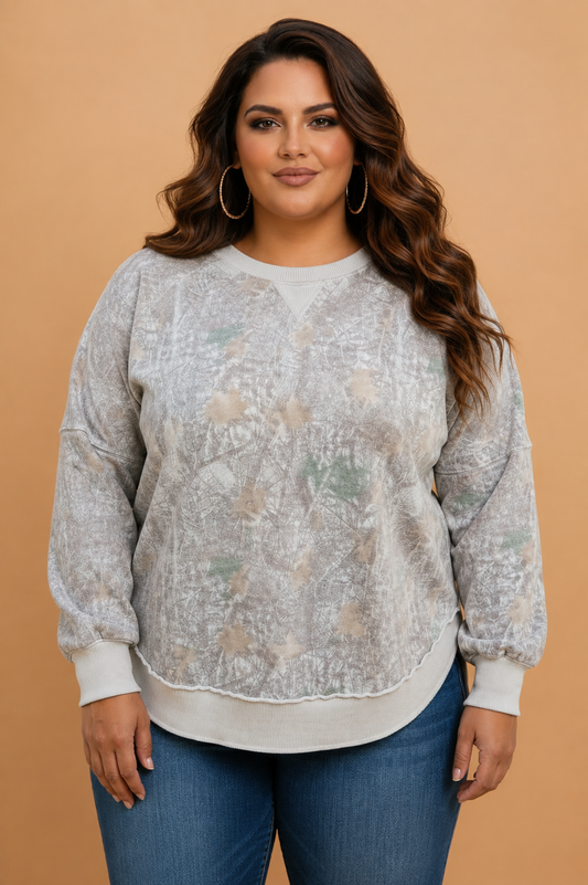 Plus Size Camo Round Neck Long Sleeve Sweatshirt