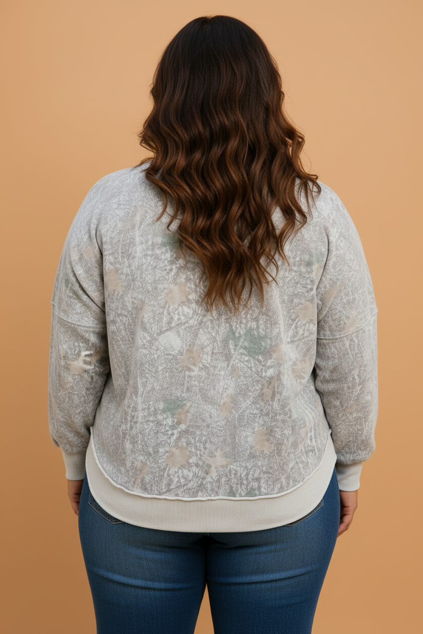 Plus Size Camo Round Neck Long Sleeve Sweatshirt