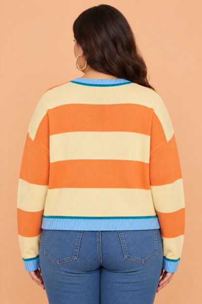 Plus Size Stripe Colorblock Oversized Sweater