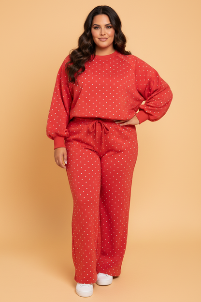 PRETTY BASH Plus Size Polka Dot Long Sleeve Top & Pants Set