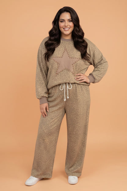Plus Size Leopard Star Patch Top & Pants Set