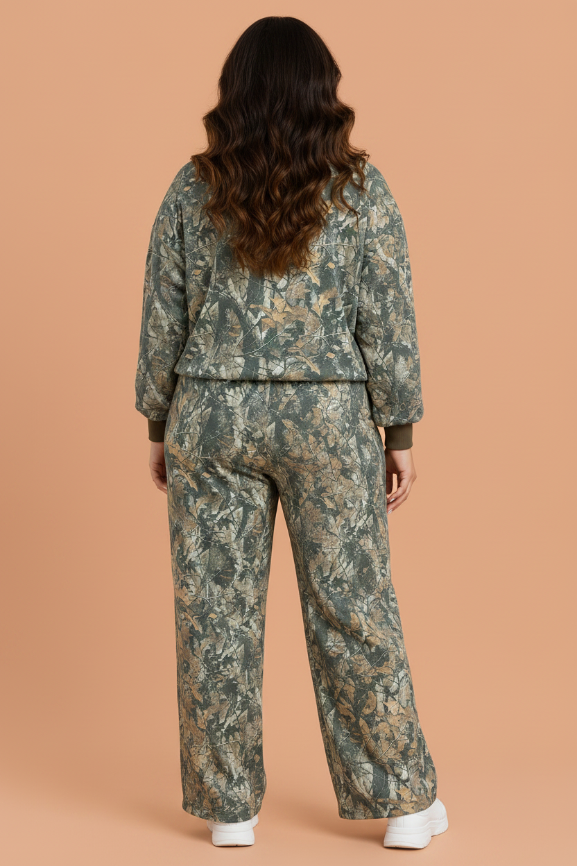 Plus Size Camo Long Sleeve Top & Pant Set