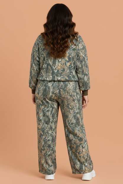 Plus Size Camo Long Sleeve Top & Pant Set