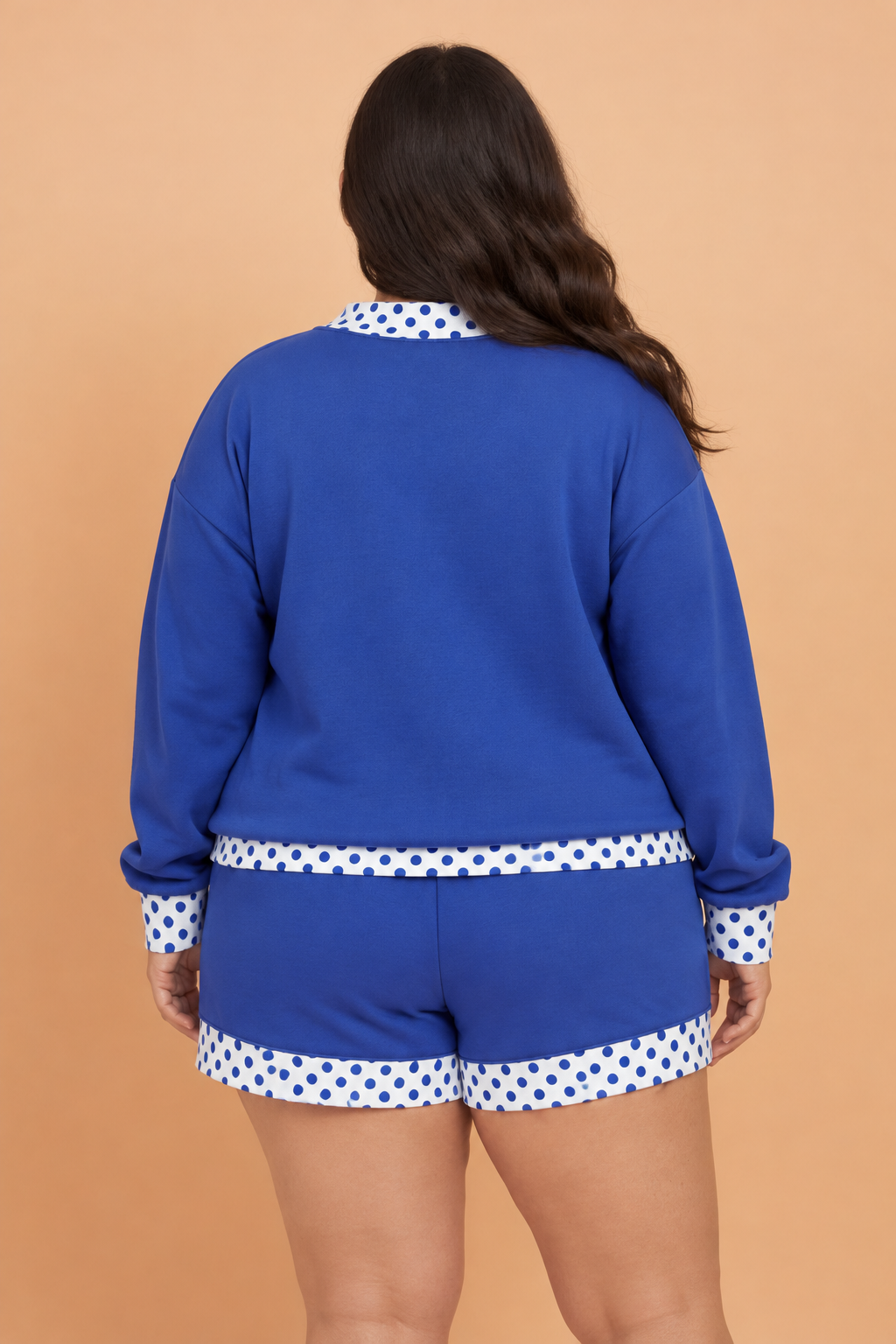 PRETTY BASH Plus Size Polka Dot Contrast Sweatshirt & Shorts Set