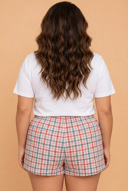 PRETTY BASH Plus Size Christmas Plaid Elastic High Waist Shorts