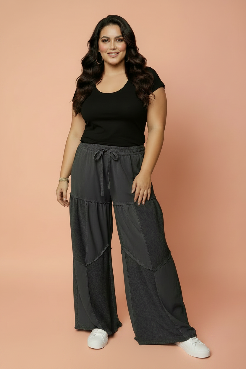Plus Size Mineral Wash Exposed Seam Drawstring Pants