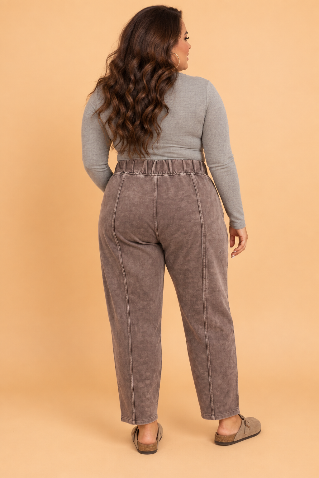 Plus Size Mineral Wash Elastic Waist Barrel Leg Pants
