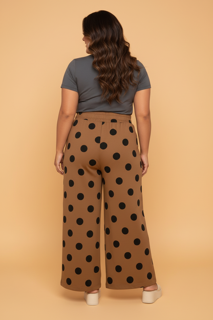 PRETTY BASH Plus Size Polka Dot Elastic Waist Wide Leg Pants