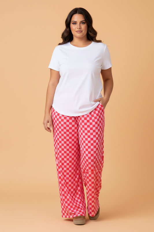 PRETTY BASH Plus Size Checker High Waist Wide Leg Pants