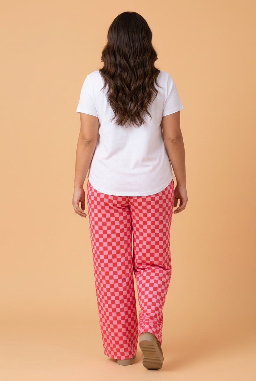 PRETTY BASH Plus Size Checker High Waist Wide Leg Pants