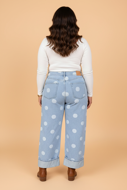Plus Size Polka Dot Denim Barrel Leg Jeans