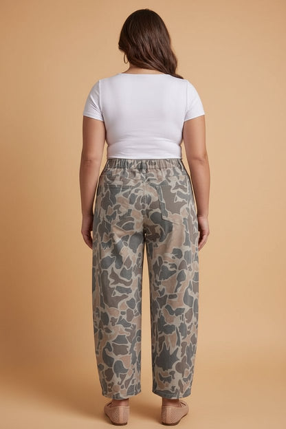 Plus Size Camo Denim High Waist Barrel Jeans