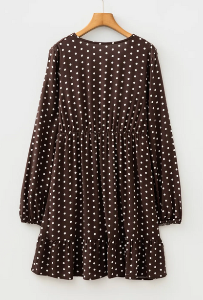 Polka Dot Wrap V-Neck Ruffle Mini Dress