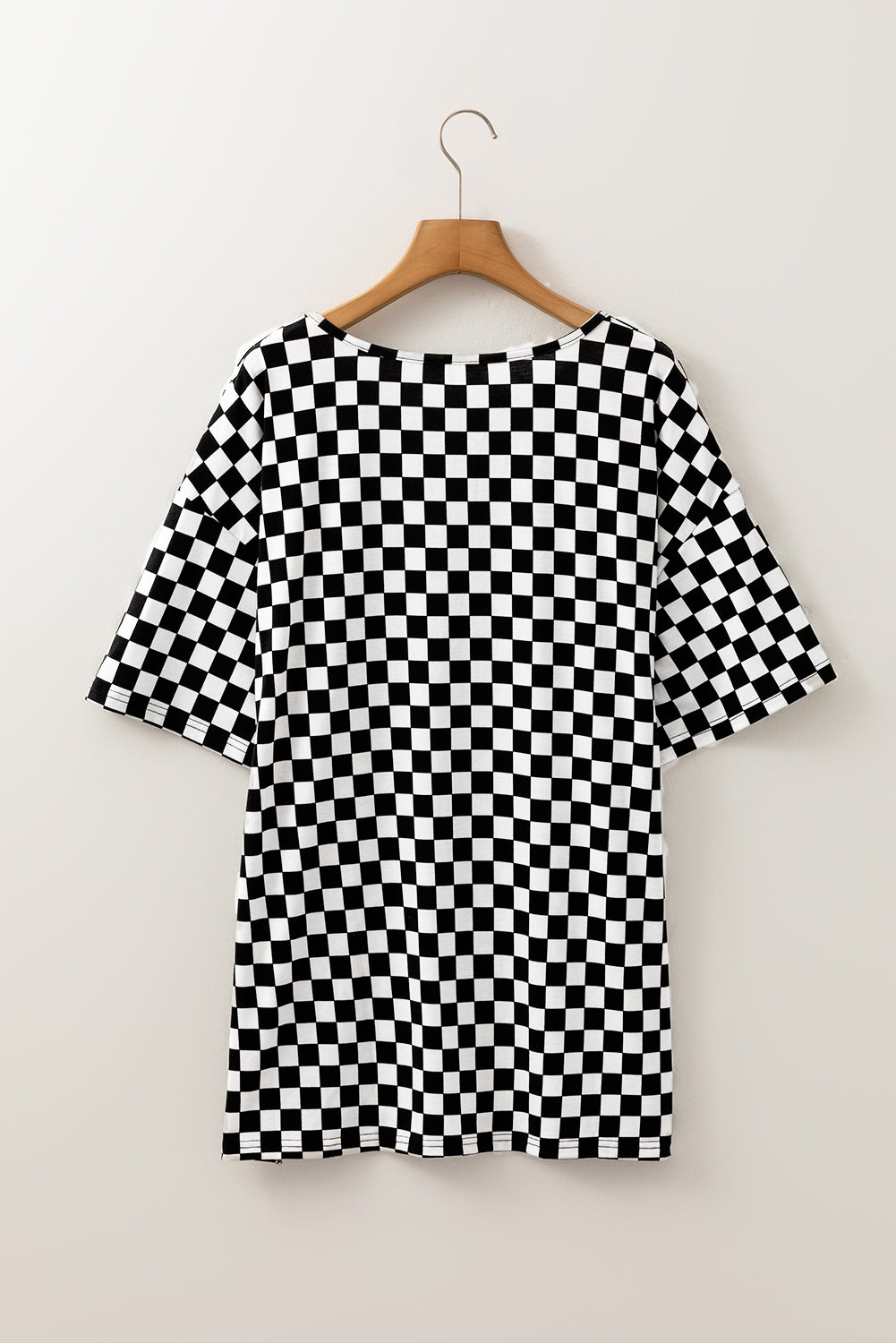 Plus Size Checker Round Neck T-Shirt