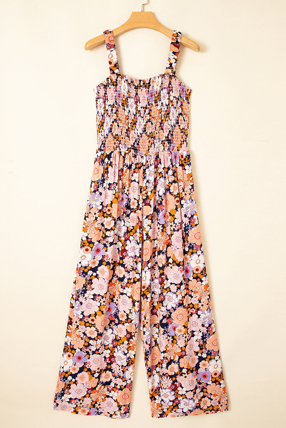 Floral Smocked High Waist Square Neck Jumpsuit