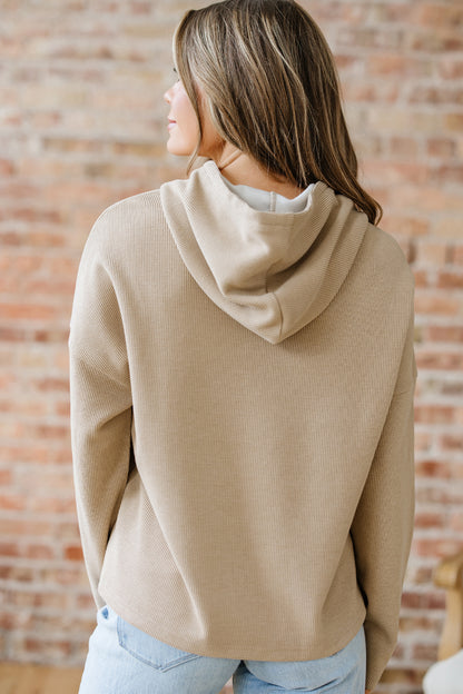 Ribbed Knit Leopard & Lace Drawstring Hoodie