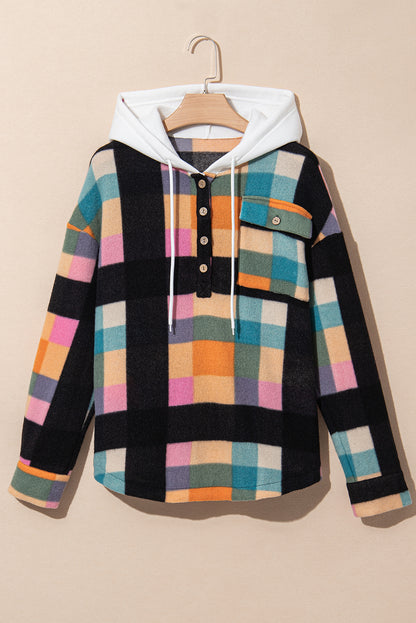 Plaid Colorblock Flap Pocket Hoodie