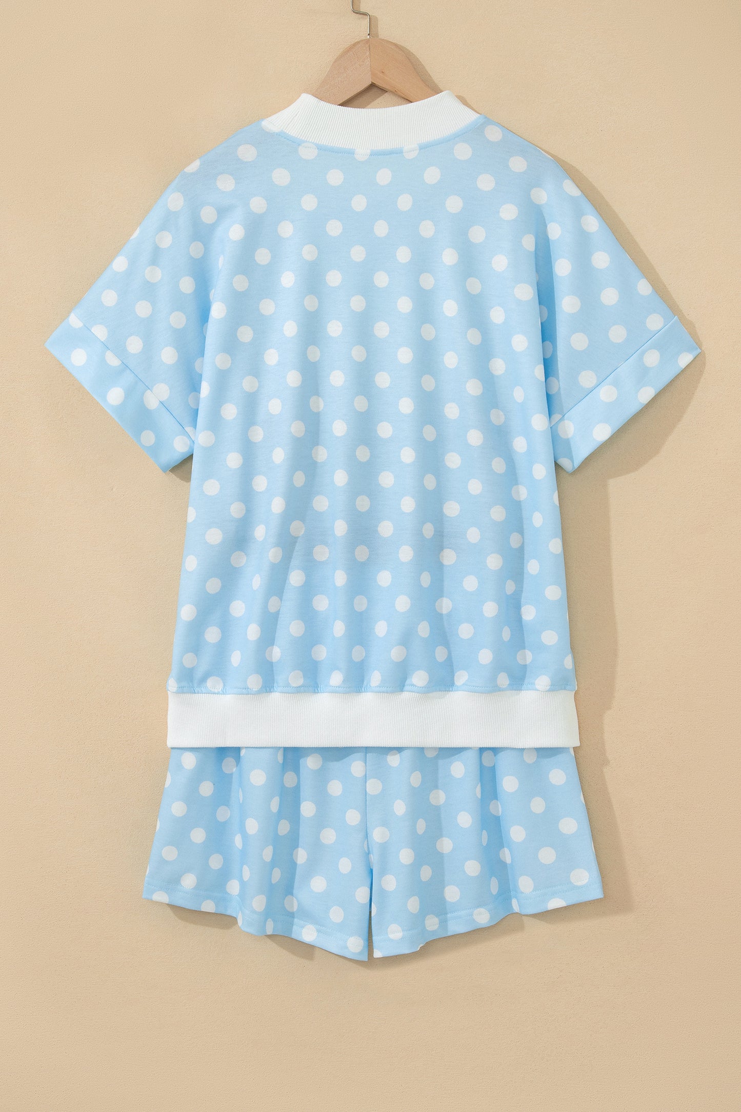 Polka Dot Colorblock Mock Neck & Shorts Set