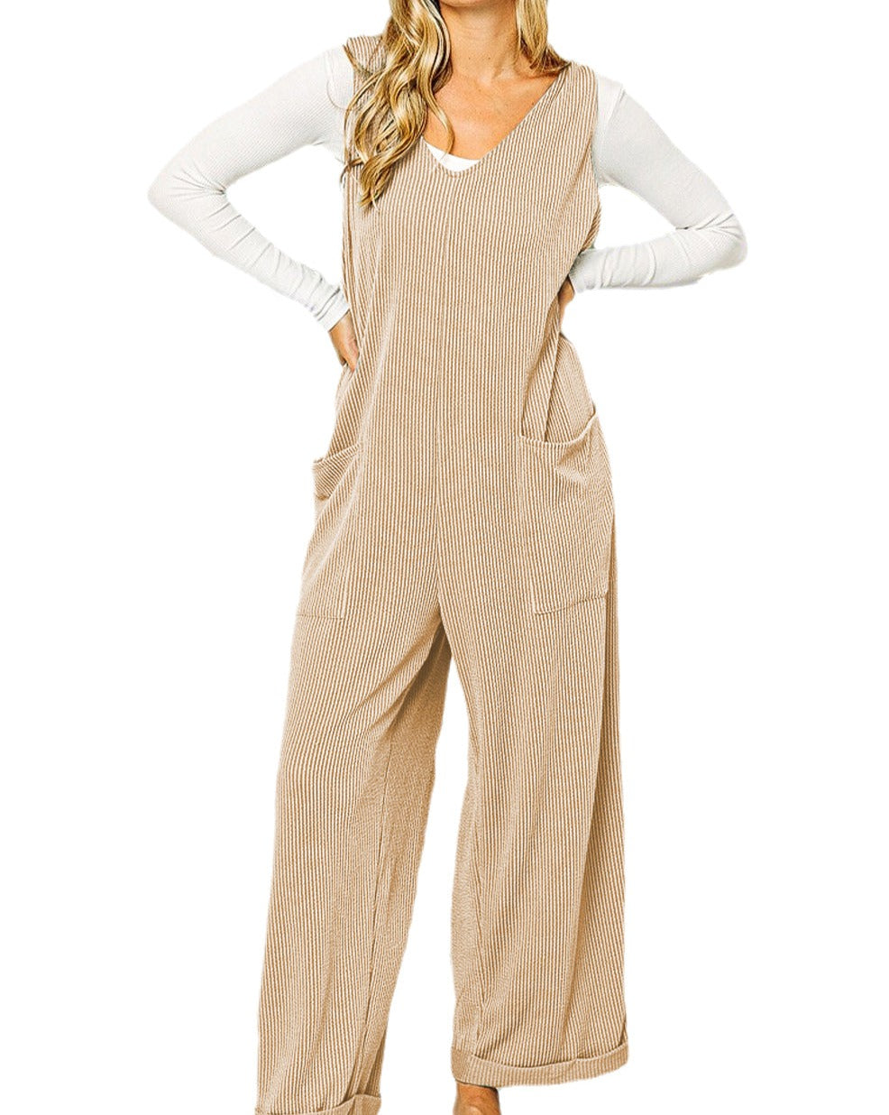 Corded Tie Straps V-Neck Jumpsuit