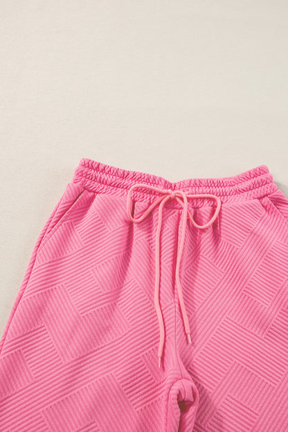 Solid Textured T-Shirt and Drawstring Pants Set