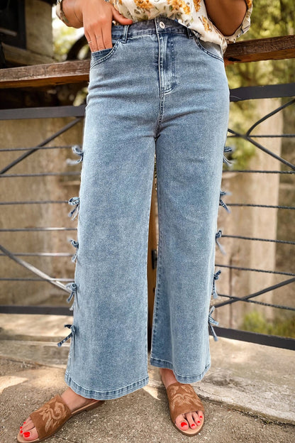Denim Bow Side Straight Leg Jeans