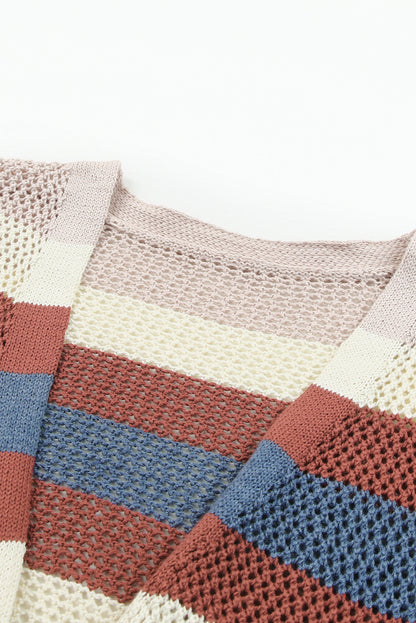 Stripe Colorblock Hollow-Out Cardigan