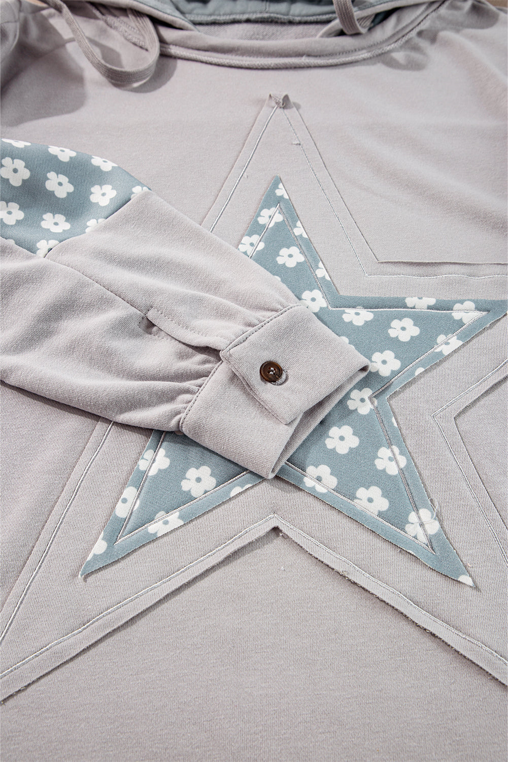 Floral Star Patchwork Drawstring Hoodie