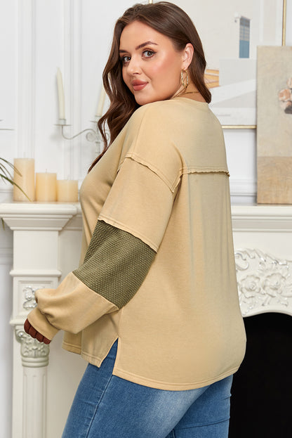 Plus Size Reverse Seam Patchwork Drop Shoulder Top