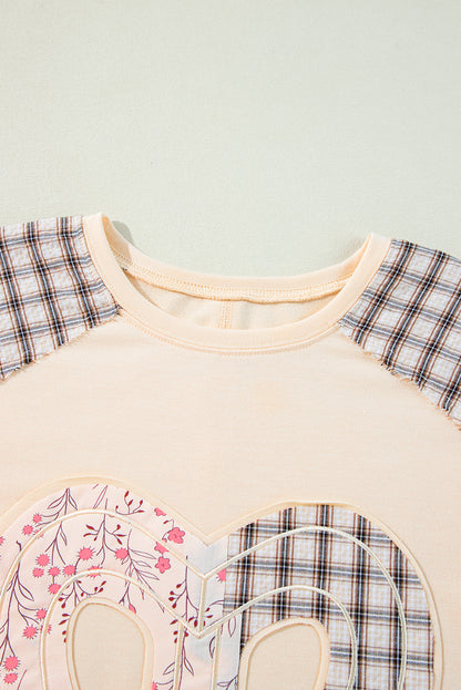Valentine Heart Plaid Floral Patchwork Long Sleeve Top
