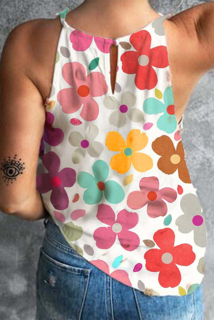 Floral Sleeveless Keyhole Back Top