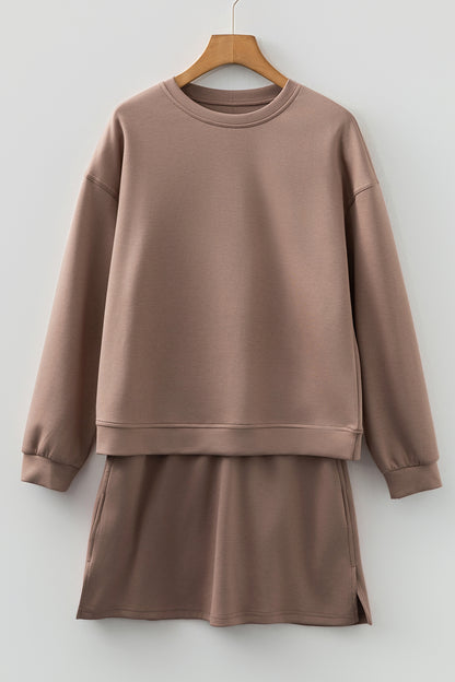 Solid Drop Shoulder Sweatshirt & Mini Skirt Set