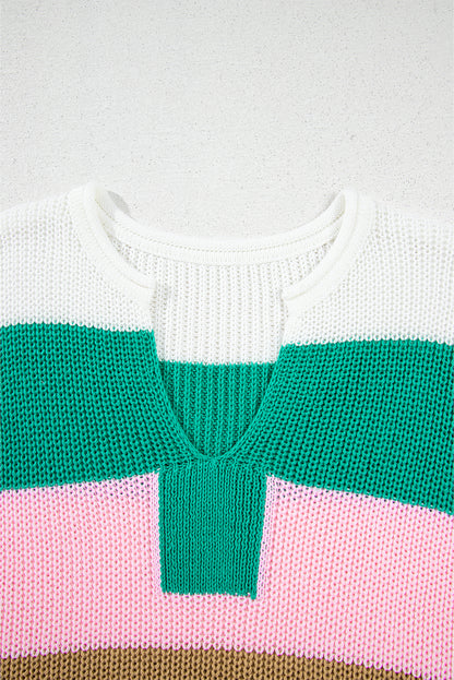 Stripe Colorblock V-Neck Sweater T-Shirt