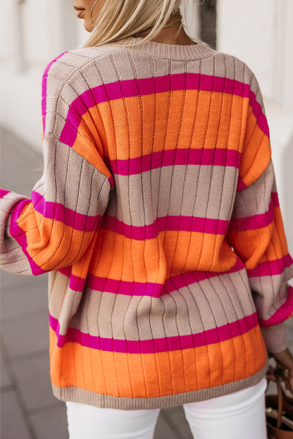 Stripe Colorblock Drop Shoulder Cardigan