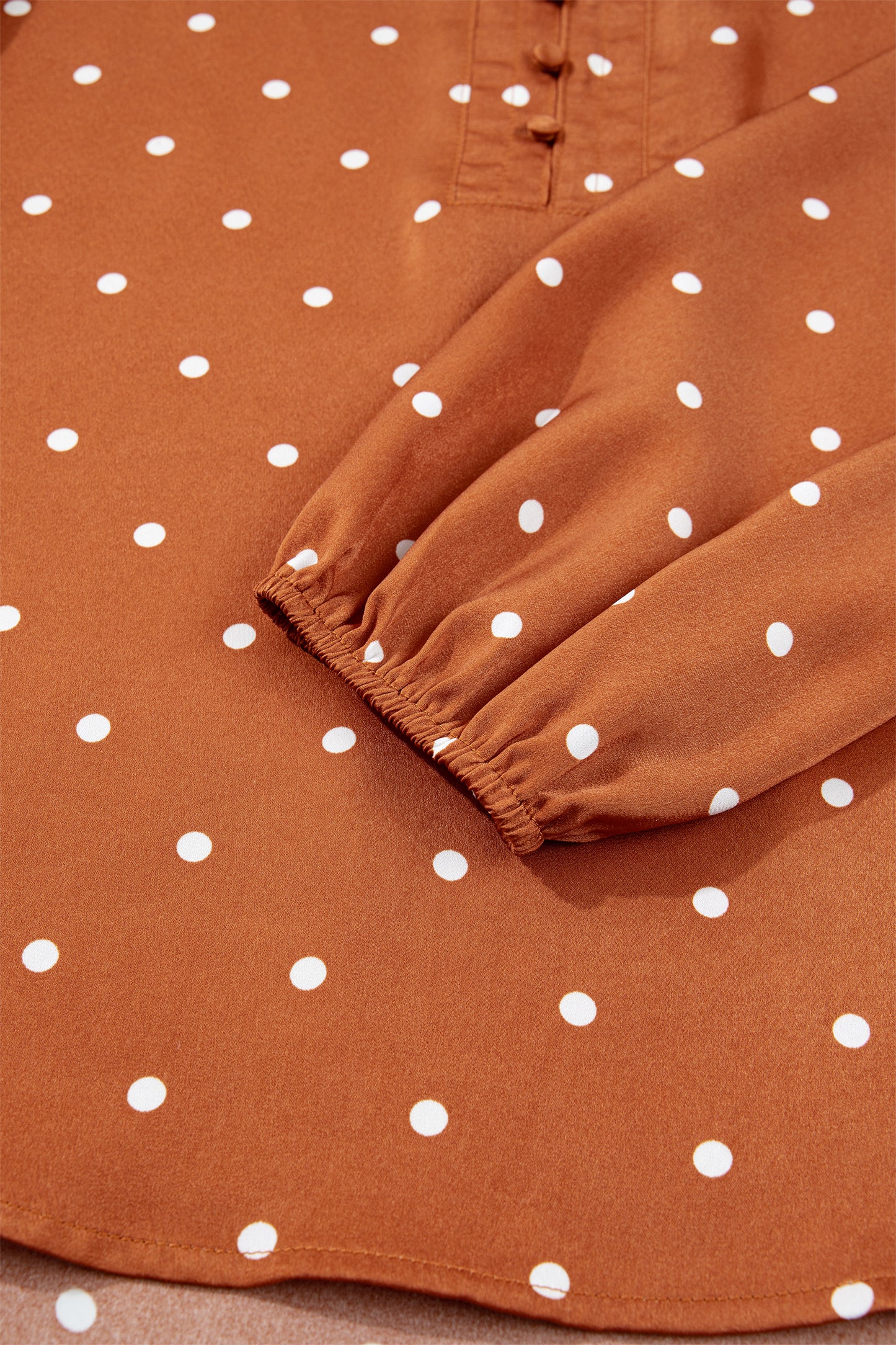 Polka Dot Half Button V-Neck Long Sleeve Blouse